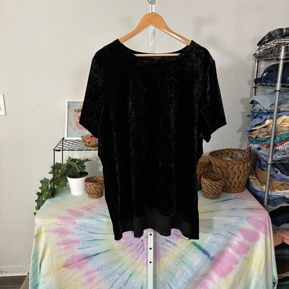 Lane Bryant Black Short Sleeve crushed Velvet Top new 26/28 witchy - Picture 7 of 8